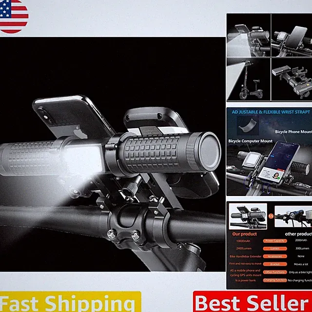 Durable Aluminum Bike Light 2400LM, 6 Modes, Extender, Phone Mount Included